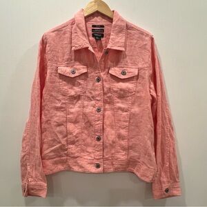 Jones & Co XL Coral Pink 100% Linen summer Shirt button jacket coat lightweight